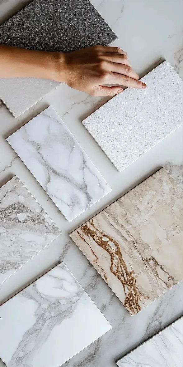 A curated selection of light and warm stone samples